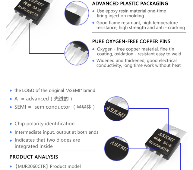 5 Diodi MUR2040CT ASEMI TO-220AB - Diodi Recupero Veloce 20A 400V Per Elettrodomestici