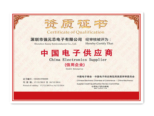 Certificate of Credit Enterprise for China Electronic Supplier